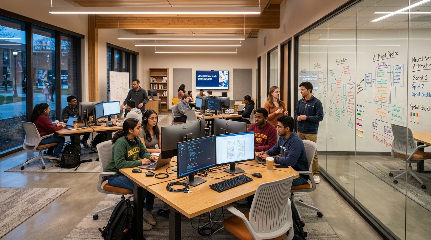 Students collaborating in the SIST AI Innovation Laboratory